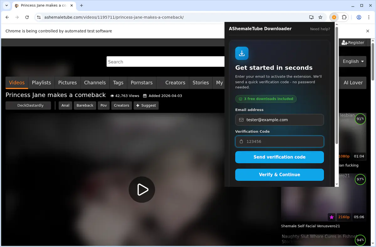 Ashemaletube Video Downloader browser extension screenshot 5